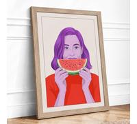 Girl With Watermelon Modern Framed Wall Art Print A3 (42×29.7cm) Oak, Wall Decor for Living Room, Bedroom, Office & Home, Ready to Hang, Art Gift