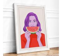 Girl With Watermelon Modern Framed Wall Art Print A3 (42×29.7cm) White, Wall Decor for Living Room, Bedroom, Office & Home, Ready to Hang, Art Gift