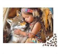 Girl Wolf Tribal 1000 Piece Jigsaw Puzzle For Adults Family Challenge Toys Stress Relief Puzzle Exercise The Memory of The Brain for Adults And Kids, Age 12 Years Up 500pcs (52x38cm)