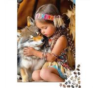 Girl Wolf Tribal 1000 Pieces Jigsaw Puzzles For Adults Challenging Game Stress Relieving Entertainment Cultivate The Spirit of Teamwork For Adults Gifts 500pcs (52x38cm)