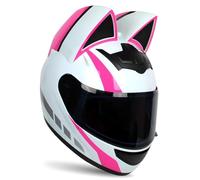 Girl Women Cat Ear Full Face Motorcycle Helmet Integral Helmet DOT/ECE Certified Removable Lining/Cat'S Ears Anti-Fog Lenses Men Street Anti-Collision Helmet S~XL 55-62cm
