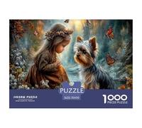 Girl & Yorkshire Terrier Jigsaw Puzzles Puzzle for Adults Kids. 1000 Pieces Forest River Impossible Challenge Toy Home Decoration for Adults& Kids Age 14 Years Up 70x50cm/1000pcs