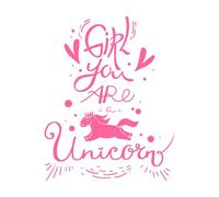 Girl You are a Unicorn Motivational Quote with Doodle Flying Unicorn Animal Hand Drawn Lettering Wall Decals PVC 52x65.7cm It Won't Fall Off Pink
