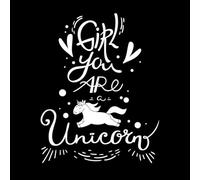 Girl You are a Unicorn Motivational Quote with Doodle Flying Unicorn Animal Hand Drawn Lettering Wall Decals PVC 64x80.8cm Personalized Customization White