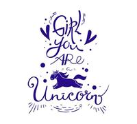 Girl You are a Unicorn Motivational Quote with Doodle Flying Unicorn Animal Hand Drawn Lettering Wall Decals PVC 40x50.5cm Waterproof DarkBlue