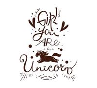 Girl You are a Unicorn Motivational Quote with Doodle Flying Unicorn Animal Hand Drawn Lettering Wall Stickers Paster Paper 64x80.8cm Multi Color Selection Coffee
