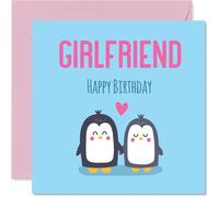 Girlfriend Birthday Card - Cute Penguins - Happy Birthday Card for Girlfriend from Boyfriend Partner, 145mm kawaii animal design Bday Greeting Cards