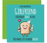 Girlfriend Birthday Card - Cute Toast - Happy Birthday Card for Girlfriend from Boyfriend Partner, 145mm Anniversary Greeting Cards
