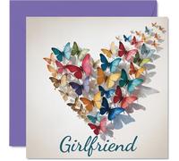 Girlfriend Birthday Card - Elegant Butterfly Heart - Happy Birthday Card for Girlfriend from Boyfriend Partner, 145mm Beautiful Sentimental Bday Greeting Cards