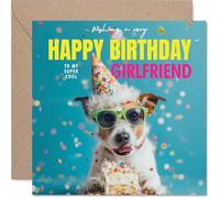 Girlfriend Birthday Card - Pawsome Cake - Happy Birthday Card for Girlfriend from Boyfriend Partner, 145mm cool dog Bday Greeting Cards