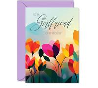 Girlfriend Birthday Card - Vibrant Summer Flowers - Vivid Happy Birthday Card for Girlfriend from Partner Boyfriend, 5x7 Inch Female Floral Bday Golden Greeting Cards