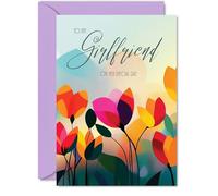 Girlfriend Birthday Card - Vibrant Summer Flowers - Vivid Happy Birthday Card for Girlfriend from Partner Boyfriend, A5 Female Floral Bday Golden Greeting Cards