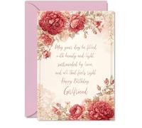 Girlfriend Birthday Card - Vintage Peonies - Happy Birthday Card for Girlfriend from Boyfriend Partner, 5x7 Inch Classic and Timeless Bday Greeting Cards