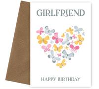 Girlfriend Birthday Card with Butterfly Heart | Female Happy Birthday Card for Any Age, Girlfriend Bday Cards, Multicoloured