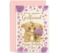 Girlfriend Birthday Cards from Boyfriend, Special Bday Gift, Romantic Adorable Felt Dog Couple Design with Petals, For Her, Comes with Premium Envelope
