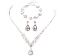 Girlfriend Necklaces for 3 Inch Celestial Tear Drop Jewellery - Liquid Starlight Necklace Earrings & Bracelet Set with Cut Angel Wing Motifs for Gala Nights and Glamour Manifestations Chains (B, One