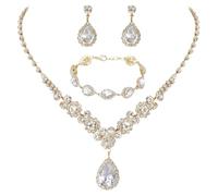 Girlfriend Necklaces for 3 Inch Celestial Tear Drop Jewellery - Liquid Starlight Necklace Earrings & Bracelet Set with Cut Angel Wing Motifs for Gala Nights and Glamour Manifestations Chains (A, One