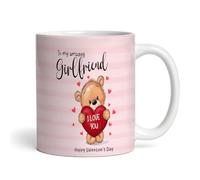 Girlfriend Pink Background Teddy Bear Holding Heart Personalised Mug Personalised Valentine's Day Gift | Personalised Tea Coffee Mug | Romantic Gift For Him For Her | Cute Custom Gift