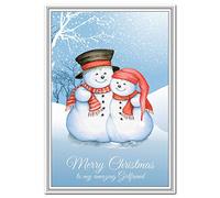 Girlfriend Snowman Christmas Card - Happy Merry Xmas Greetings - A5 Good Wishes - Special Unusual Cute Funny Beautiful - Blank inside for own message - Eco-Friendly - Made in UK