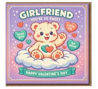Girlfriend Valentine’s Day Card - Cute Teddy Bear on Cloud - “You’re So Sweet” Romantic Love Card for Her
