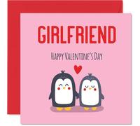 Girlfriend Valentine's Day Card - Cute Penguins - Happy Valentines Card for Girlfriend from Boyfriend Partner, 145mm Wedding Valentine Greeting Cards