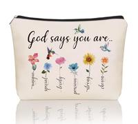 Girlly God Says You Are Makeup Bag Christian Gift: Inspirational Bible Verse Cosmetic Bag, Affirmations Gifts, Encouragement Gifts, Friend Gifts, Flower Bird Themd Bag Birthday Gifts for Women Girls,