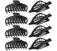 GIRLOLIIAR Flat Hair Claw Clips: 8 Pack 4.3 Inch Neutral Black Matte French Concord & Large Round Clip Set for Women with Thick/Thin Hair, Non-Slip Extra Hold Jaw Clips for Lay Down/Drive/Daily Use