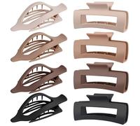 GIRLOLIIAR Flat Hair Claw Clips: 8 Pack 4 Inch Neutral Matte French Concord & Large Square Claw Clips Set for Women with Thick/Thin Hair, Non-Slip Extra Hold Jaw Clips for Lay Down/Drive/Daily Use