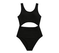 Girl's 1 Piece Solid Color Swimsuit Cute Cut Out Bathing Suit Swimwear Bathing Suit Girls 5 Black