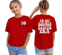 Girls 10th Birthday T-Shirt, Double Digits Celebration Top for Ten Year Old, Soft Cotton Tee with Fun Graphic Design for Party Outfits (Red, 9-10 Years)