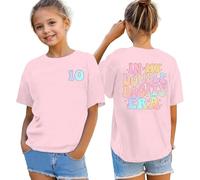 Girls 10th Birthday T-Shirt, Double Digits Celebration Top for Ten Year Old, Soft Cotton Tee with Fun Graphic Design for Party Outfits (9-10 Years) Pink