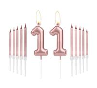 Girls 11th Birthday Candles Decorations, Number 11 Candle With Rose Gold Long Candles, Cake Topper for Women Birthday Party and 11th Wedding Anniversary Celebrations