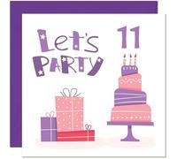 Girls 11th Birthday Card - Lets Party Purple Any Age Numbers Birthday Card for 11 Year old Girls Granddaughter Daughter Kids eleven, eleventh Niece Sister cousin