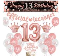 Girls 13th Birthday Decorations Balloons - 47 Pieces Official Teenager Party Supplies Rose Gold, Number 13 Crown Foil Balloon Backdrop Banner Cake Topper for Age 13