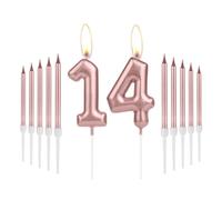 Girls 14th Birthday Candles Decorations, Number 14 Candle with Rose Gold Long Candles, Birthday Candles for Cake, Cake Candle Cake Topper for Women Birthday Party 14th Wedding Anniversary Celebrations