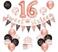 Girls 16th Birthday Decorations Black Rose Gold Sweet Sixteen Birthday Decorations 16 Pack Girls by Wonsta