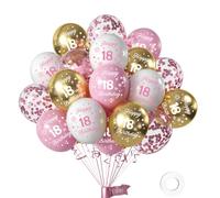 Girls 18th Birthday Balloons - Pack of 16, 18 Inch Pink & White Gold Happy 18th Birthday Party Balloons, Numbers, Latex