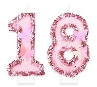 Girls 18th Birthday Candles,Number 18 Candle,Happy Birthday Candle,Pink Handmade Sequin Glitter Butterfly Candles Cake Topper Decoration for Girls Birthday Party Wedding Anniversary Celebration Supply