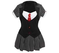 Girls 1920s Gangster Costume - Pinstriped Dress with Shirt, Vest, Tie & Red Button Details - Roaring Twenties Outfit for Halloween & Fancy Dress (Size 8-10)