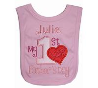 Girls 1st Fathers Day I Love Daddy Personalised Bib Handmade in The UK with Embroidered Name. (Pink)