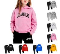 Girls 2-Piece Los Angeles Hoodie and Joggers Set, Soft Sweatsuit Outfit for Kids Fall School
