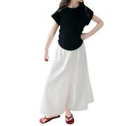 Girls' 2-Piece Outfit Set - Cap Sleeve Tuni Blouse & Wide-Leg Palazz Pants | Flow Casual Dress Ensemble for Toddler to Teen (White, 13-14 Years)