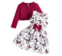 Girls 2 Piece Outfit Sleeveless Dress and Cardigan Set Toddler Baby Fashion Spring Summer Fall Casual Dresses for Age 2-8 Years Floral Print Two Piece Girls Clothing (6-7 Years)