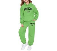 Girls 2 Piece Outfits Sweatsuit Set New York Letter Print Pullover Hoodie Sweatshirt Jogger Sweatpants Lounge Sets Green
