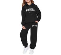 Girls 2 Piece Outfits Sweatsuit Set New York Letter Print Pullover Hoodie Sweatshirt Jogger Sweatpants Lounge Sets