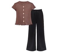 Girls 2 Piece Set Crop Top Straight Leg Pants Rib-Knit Casual Wear Age 7-8 Years Brown