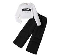Girls 2-Piece Sweatshirt & Cargo Jogger Set, Long Sleeve, Casual, Pullover, Kids 4-12 Years Black