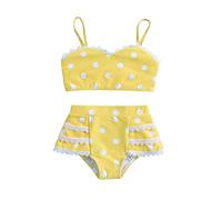 Girl's 2 Piece Swimsuit Bikini Sets Lace Dot Prints Beach Bathing Suit Swimwear for Teen Kids Beach Bathing Suit Suit Swimwear Tankini Swimming Costume Yellow