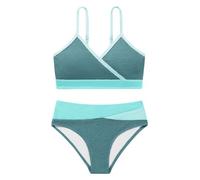 Girl's 2 Piece Swimsuit Solid Spaghetti Ribbed Bikini Sets Crop Top Brazilian High Waisted Beach Bathing Suit Swimwear for Teen Kids 8 9 10 11 12 13 14 Years
