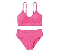 Girl's 2 Piece Swimsuit Solid Spaghetti Ribbed Bikini Sets Crop Top Brazilian High Waisted Beach Bathing Suit Swimwear for Teen Kids 8 9 10 11 12 13 14 Years Rose Red